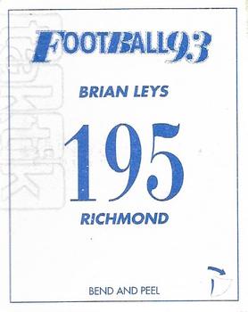 1993 Select AFL Stickers #195 Brian Leys Back
